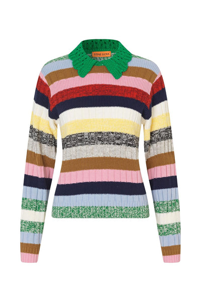 Stine Goya Polo Mix Stripe Polo Collar Sweater