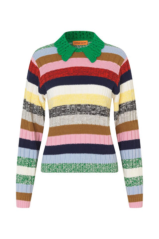 Stine Goya Polo Mix Stripe Polo Collar Sweater