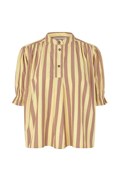 Stine Goya Blouse Soft Striped Embroidery, Smocked Gathered Top