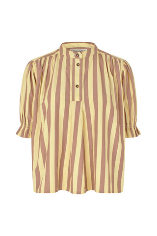 Stine Goya Blouse Soft Striped Embroidery, Smocked Gathered Top