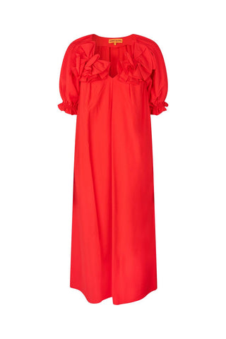 Stine Goya Jurk Solid Viscose, Puff Sleeve Detail Long Dress