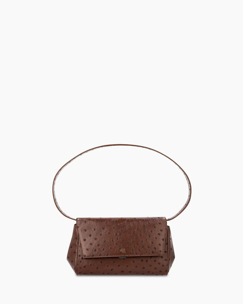 Kaai Handtas Ikon Clutch Ostrich Print Chocolate Brown