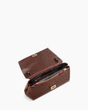 Kaai Handtas Ikon Clutch Ostrich Print Chocolate Brown