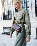 Kaai Handtas Ikon Clutch Ostrich Print Chocolate Brown