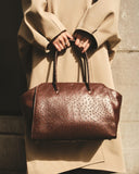 Kaai Handtas Voyager Ostrich Printed Chocolate Brown