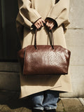 Kaai Handtas Voyager Ostrich Printed Chocolate Brown