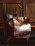 Kaai Handtas Voyager Ostrich Printed Chocolate Brown